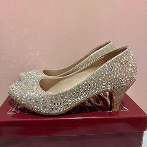 Rhinestone Studded Champagne Nude High Heels